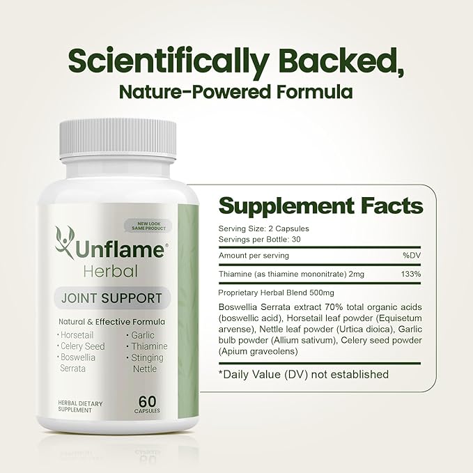 Herbal Supplement – Botanical Support for Joints, Back, and Muscles – 60 Capsules – Natural Herbal Blend – Dietary Supplement