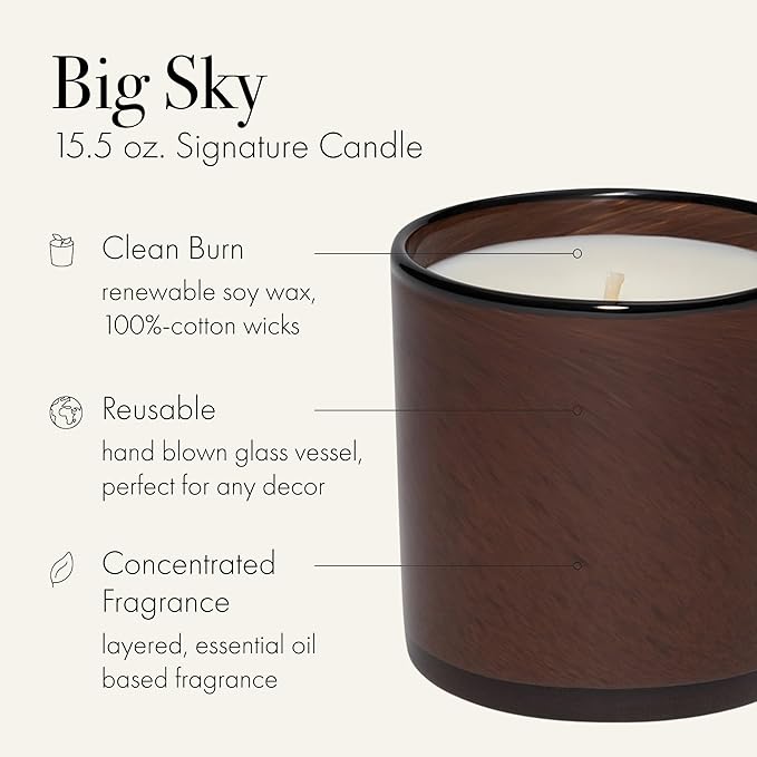 LAFCO New York Signature Candle, Big Sky - 15.5 oz, 2 Pack - 90-Hour Burn Time - Reusable, Hand Blown Glass Vessel - Made in The USA