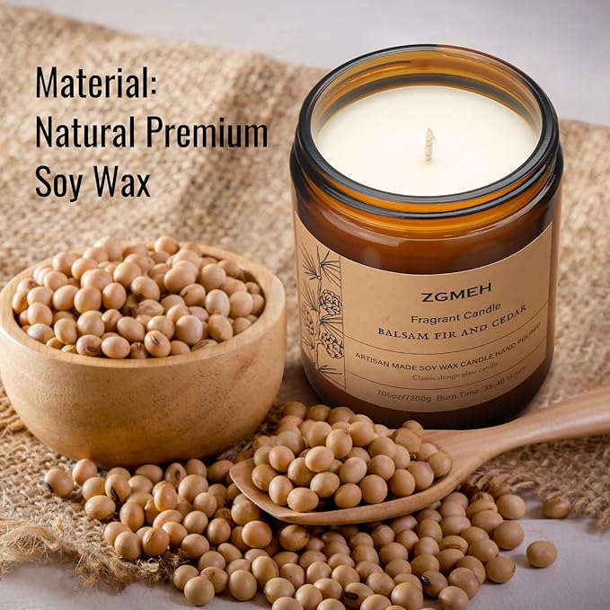 Scented Candle,7.05 oz Balsam & Cedar Home Scented - 100% Natural Soy Wax Candle,1 Cotton Wick,Over 40 Hours Burn Time,Scented Jar Candle Gifts