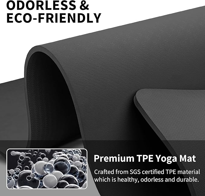 Hatha Yoga Extra Long TPE Yoga Mat 79" x 40” x 1/2" Thick Non-slip Exercise Mat for Home Gym Use, Yoga, Pilates, Fitness & Workouts