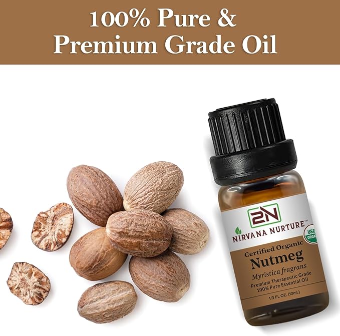 Nutmeg Essential Oil USDA Certified Organic, 100% Pure Natural Premium Grade, Undiluted