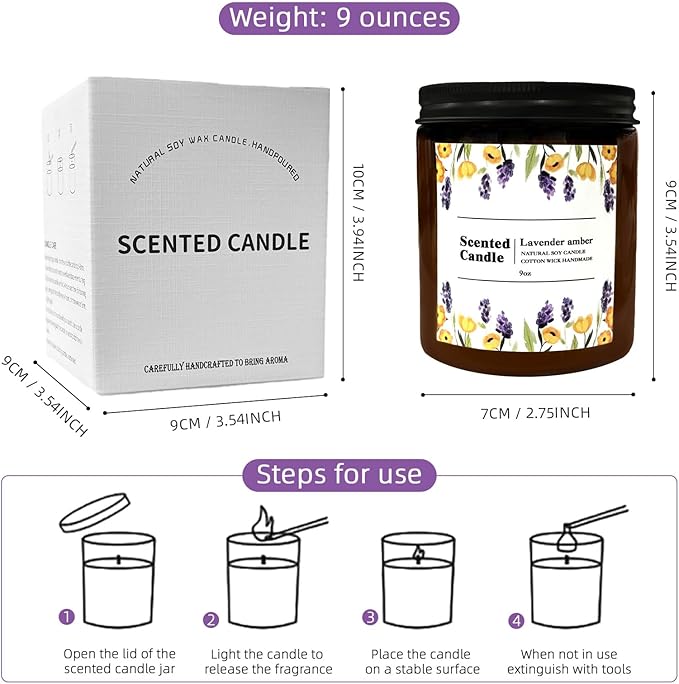 Coniol Lavender & Amber Scented Candle – Natural Soy Wax, Aromatherapy Candle for Home, Relaxation, and Gift Giving