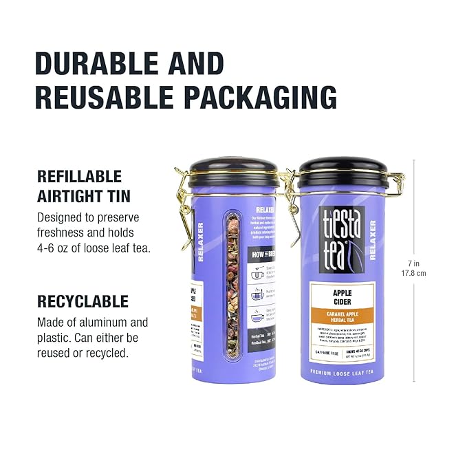 Tiesta Tea - Apple Cider, Loose Leaf, Caramel Apple Herbal Tea, Blend, Non-Caffeinated, Makes Hot or Iced Up to 40-50 Cups, 4oz Refillable Tin