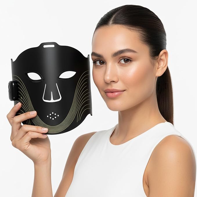 Red Light Therapy Mask for Face, Led Face Mask Light Therapy with 2000mAh Rechargeable Remote, LED Face Mask for Radiant Glow at Home, Black