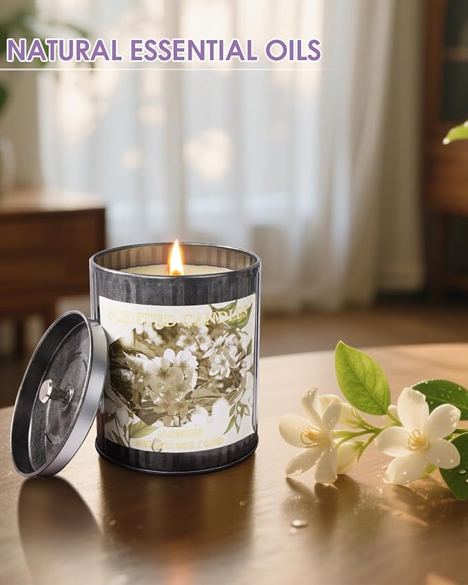 Scented Candles for Home, 8oz Soy Candle, 50H Burn, Jasmine Aromatherapy, White Candle in Gift Box, Perfect for Birthday, Mother's Day, Christmas