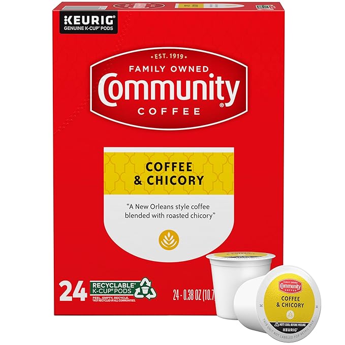 Community Coffee & Chicory 24 Count Coffee Pods, Medium-Dark Roast, Compatible with Keurig 2.0 K-Cup Brewers, 24 Count (Pack of 1)