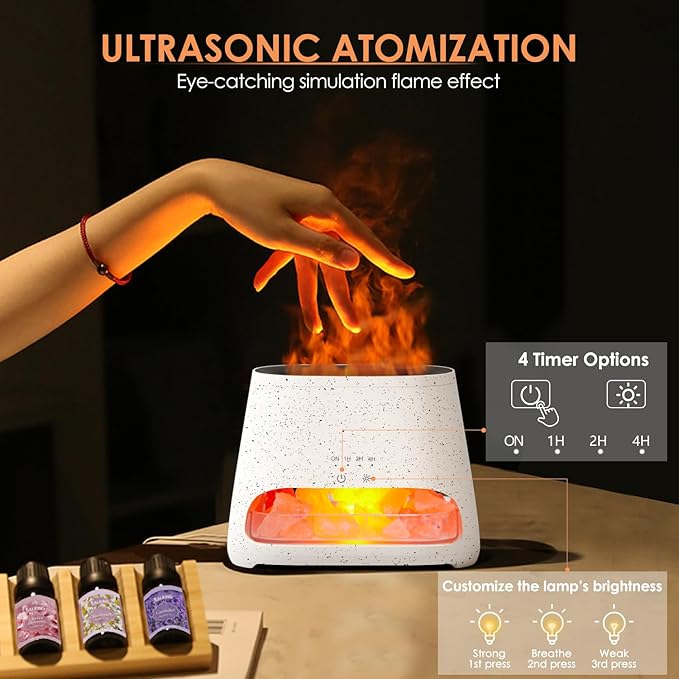 SALKING 2-in-1 Himalayan Salt Lamp & Ultrasonic Essential Oil Diffuser, Aromatherapy Diffuser Cool Mist Humidifier, Salt Therapy Lamp, 100% Pure Himalayan Salt, Ambient Glow, 150ml (Off-White)