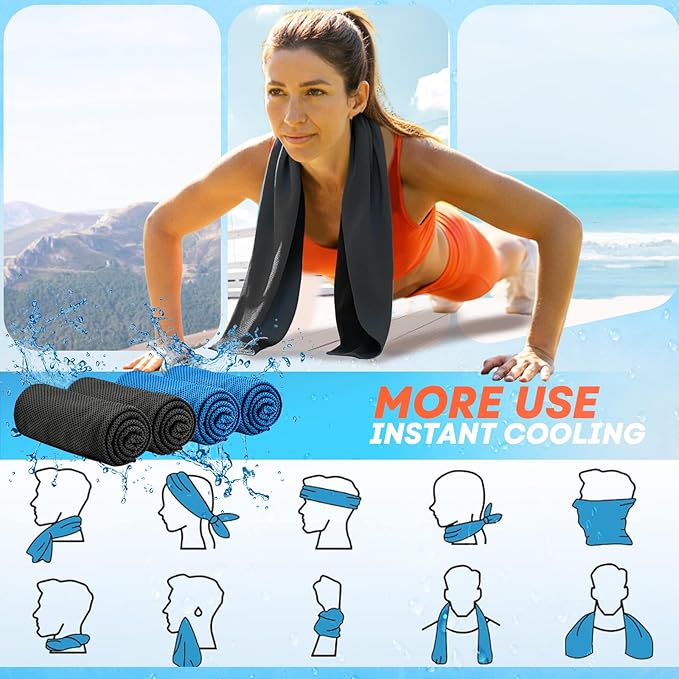 UZIPIN 4 Pack Cooling Towels (40"x 12"), Soft Breathable Gym Towels, Outdoors Ice Towel for Neck and Face, Camp Essentials Microfiber Sweat Towels for Gym, Run, Yoga, Workout, Travel, Climb