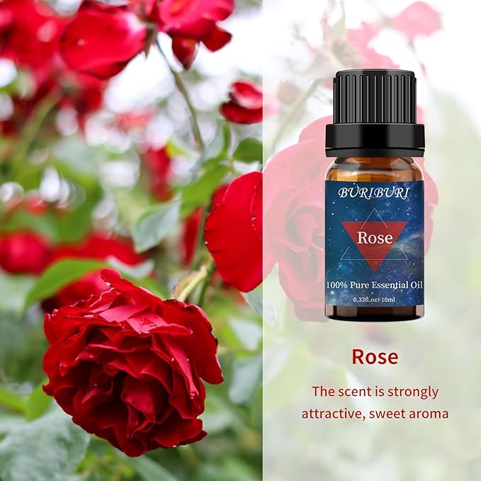 BURIBURI Rose Oil and Jasmine Essential Oil, 2Pcs 100% Pure Aromatherapy Rose Essential Oil Gift Set for Diffuser, Massage, Soap Candle Making