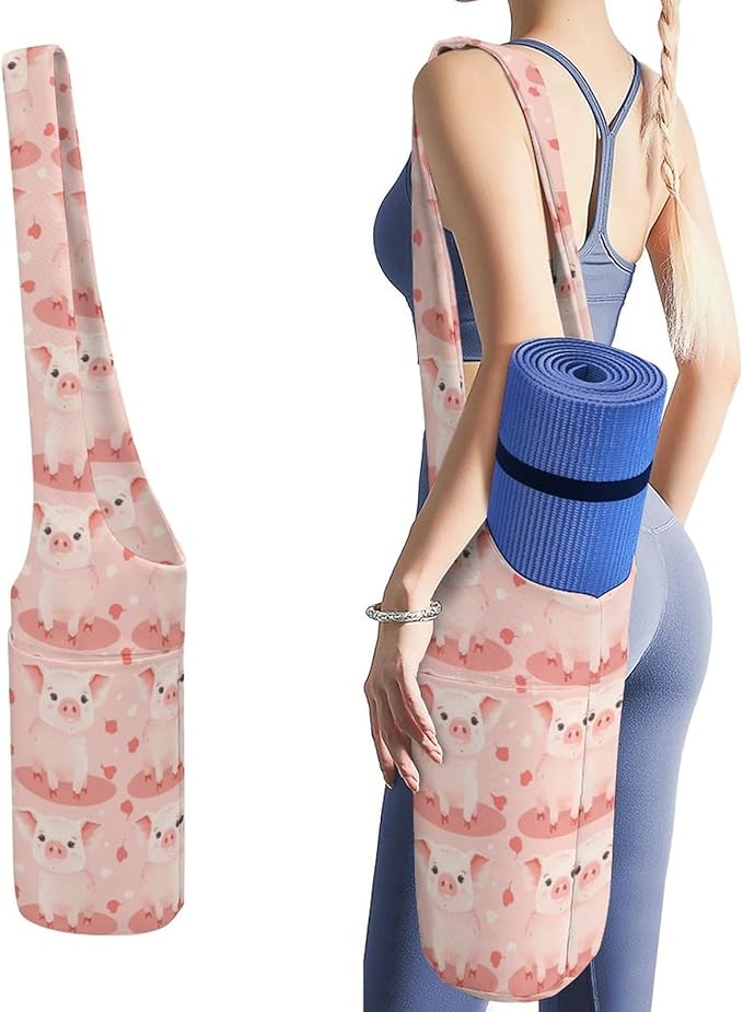 KKdskkds Lovely Pig And HeartYoga Mat Bag Large Opening Long Tote Yoga Mat with Pocket Fit Most Size Mats
