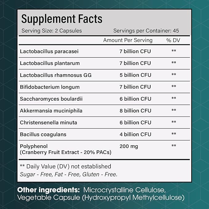 FloraBliss Christensenella Minuta and Akkermansia, Bifidobacterium longum, 8 Probiotic Strains, 50 Billion CFU, 90 Delayed-Release Capsules, with Cranberry Extract, Gut Health & Immune Support