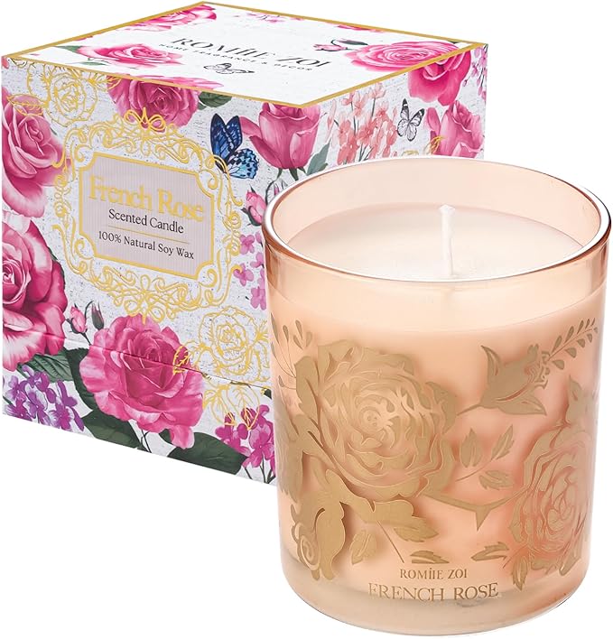 ROMIIE ZOI Scented Candle - French Rose - 6oz Aromatherapy Soy Wax Jar Candle for Home, Gifts for Women - 170g