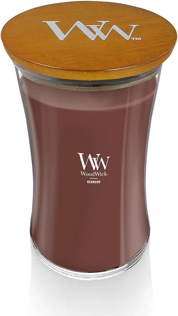 WoodWick Redwood Holiday Candle Gifts for Women and Men, 21.5 oz Large Hourglass Candle with Crackling Wick