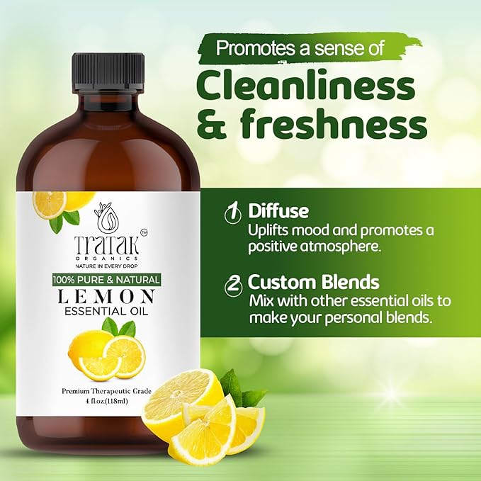 Lemon Essential Oil with Glass Dropper - Huge 4 Fl Oz - 100% Pure and Natural Lemon Oil - Premium Grade Essential Oils for Diffuser, Aromatherapy, Soap and Candle Making