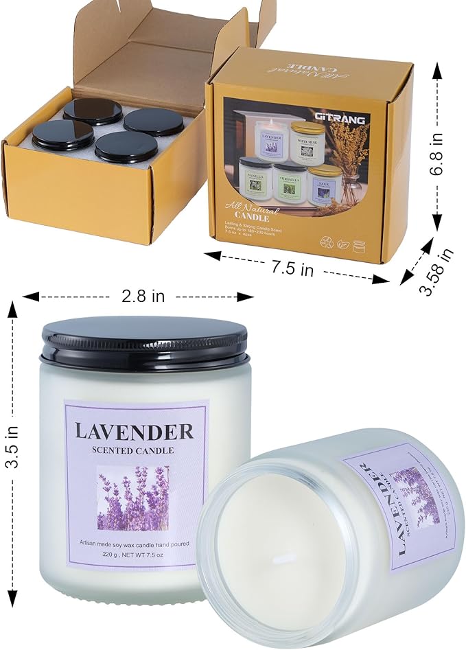 4 Pack Lavender Candle Set, 30 oz 200 Hour Home Aromatherapy Jar Candles, Long Lasting Aromatherapy Candles for Bedrooms Yoga Rooms Lounges Gardens Patios Balconies and Camping