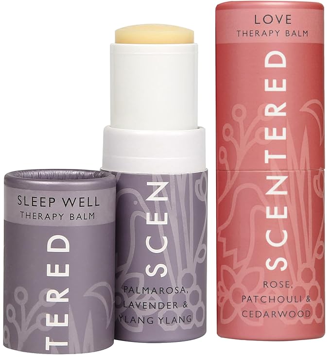 Scentered Aromatherapy Balm Stick Duo for Sleep & Emotional Balance - Roll On Essential Oil Blends of Rose, Lavender, Ylang Ylang - Aromatherapy Gifts for Women - Sleep Well & Love