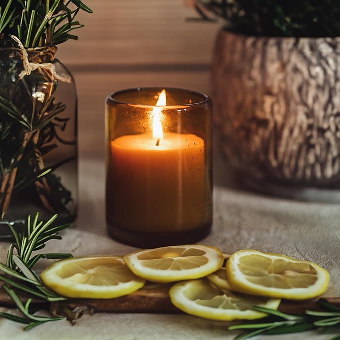 Bluecorn Beeswax Large 3-Wick Candle, 100% Pure Beeswax with Lemongrass, Cassia & Rosemary Essential Oils, Amber Glass, Soy Free Candle Wax, Long Lasting, Home Decor, American Made, 8 Oz, 1 Count