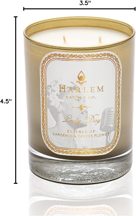 HARLEM CANDLE CO. Lady Day - Luxury Scented Soy Candle, 11 oz - 80-Hour Burn Time | Gardenia, Jasmine, Lush Green Leaves, Neroli Blossom, and Coconut Milk | Scented Candles for Home