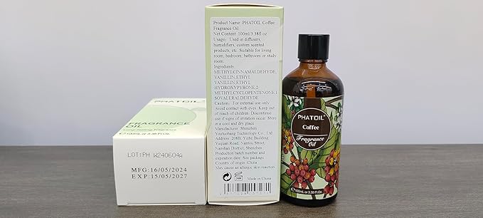 PHATOIL 3.38FL.OZ Coffee Fragrance Oils for Aromatherapy, Essential Oils for Diffusers for Home, Perfect for Diffuser, DIY Candle and Soap Making, DIY Scented Products - 100ml