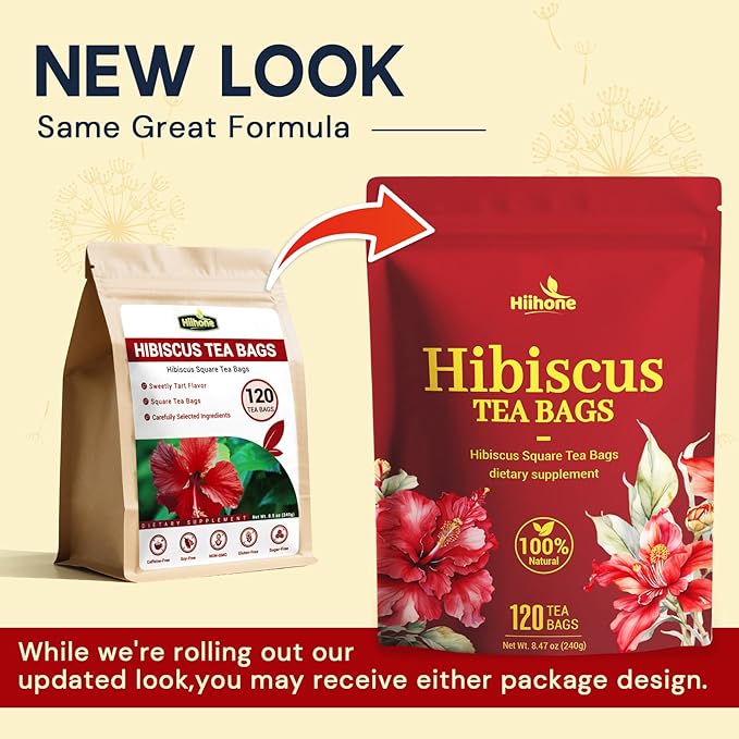 Hibiscus Tea Bags, Hibiscus Flower Herbal Tea - Caffeine & Sugar Free, 120 Teabags