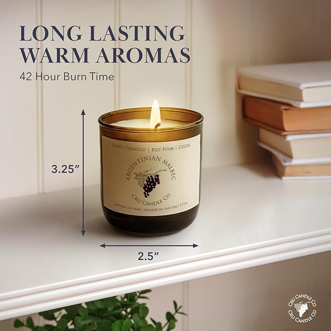 Cru Wine Scented Candles - Argentinian Malbec Scent - Clean Burning, Non Toxic Candle, Luxury Decor Soy Candles for Home Scented, Relaxing Gifts for Women, Aesthetic Soy Candle for Men, Made in USA