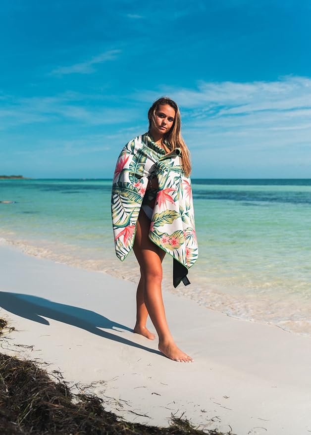 Nomadix Original Towel - Perfect for Beach, Pool, Travel, Camping, Yoga - Made with Recycled Materials - Super Absorbent - Sand Resistant -Palms Pink - 72.5" x 30"