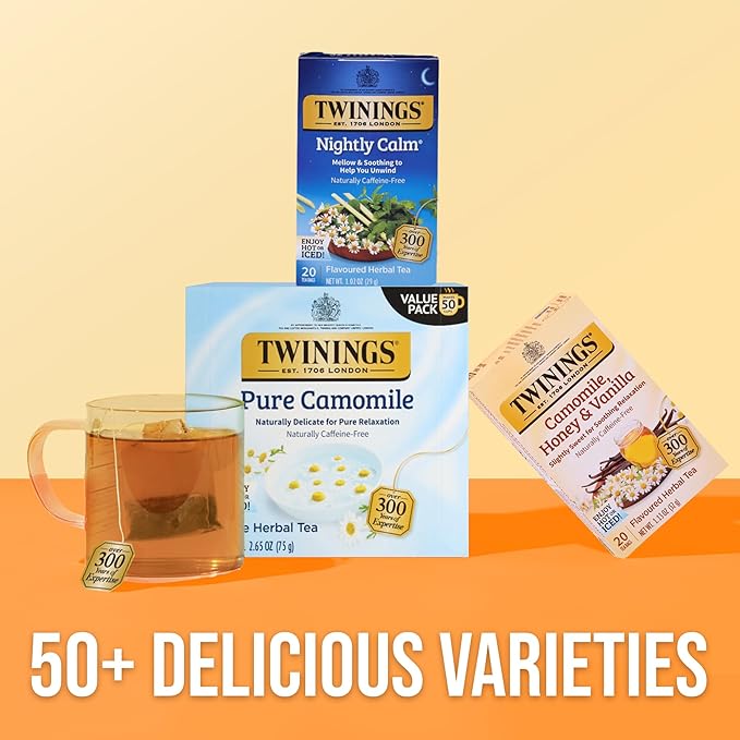 Twinings Nightly Calm Herbal Tea Individually Wrapped Bags, 20 Count (Pack of 1), Spearmint & Lemongrass, Naturally Caffeine-Free, Enjoy Hot or Iced, 20 Teabags