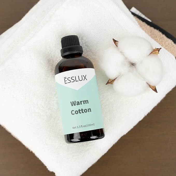 Warm Cotton Fragrance Oil, ESSLUX Large Single Scented Oils 100 ml (3.3 oz), Fresh Clean Aromatherapy Essential Oils for Home for Diffuser, Massage, Soap, Candle Making Scents