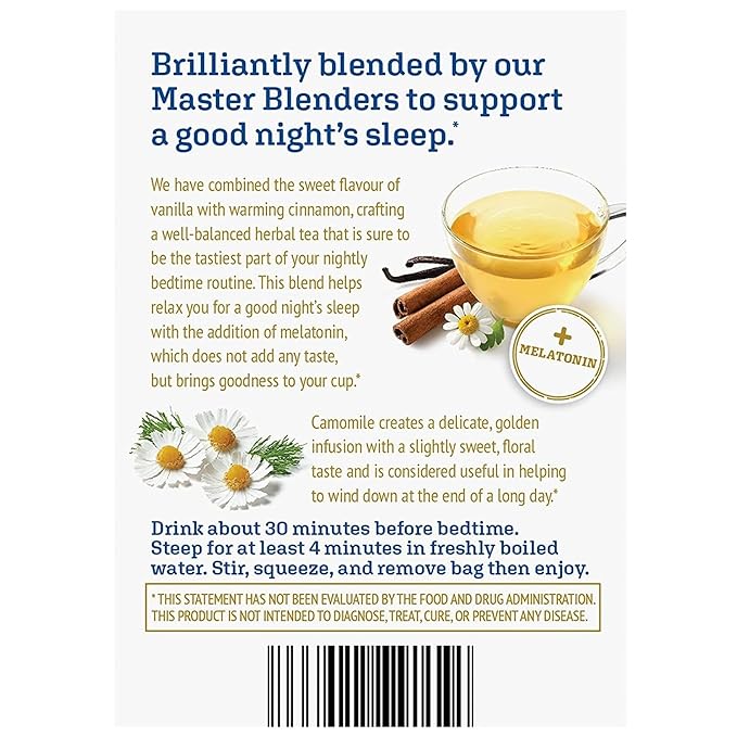 Twinings Superblends Sleep+ Herbal Tea with 1mg Melatonin Camomile, Cinnamon & Vanilla, Naturally Caffeine-Free, 16 Tea Bags (Pack of 2), Enjoy Hot or Iced