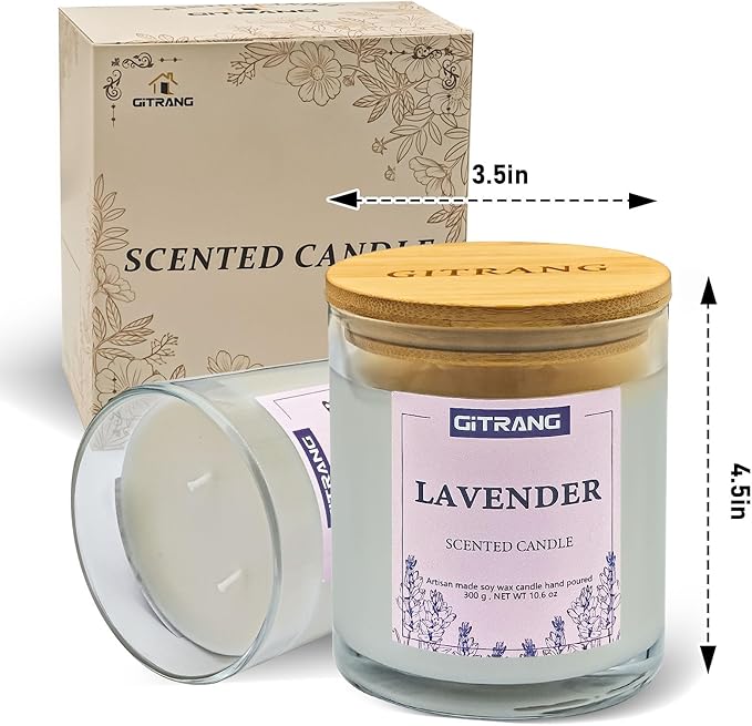 Lavender Scented Candle, 10.6 oz Soy Wax Candles for Home Aromatherapy, Relaxation Gifts for Women, Long Lasting Time (80-90 Hrs) for Bedroom Yoga Garden Patio Birthday Party,Set of 1