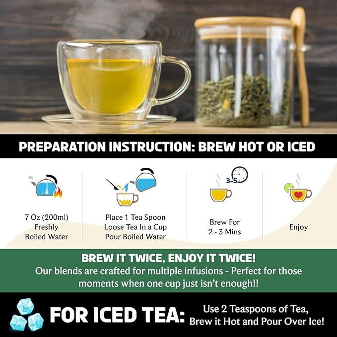 BREWIX, Green Tea Loose Leaf (50+ Cups, 3.53oz/100g) Gluten Free I High Elevation Grown Green Tea Leaves | Pure Single Origin Sourced Direct from India