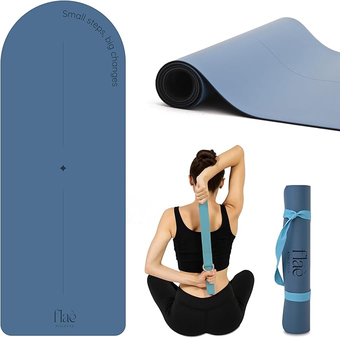 Flaè Athletics Arch-shaped Yoga Mat, Eco PU Rubber, Non-Slip Exercise Mat for Yoga, Pilates, Home Workout & Stretching with Carry/Stretch Strap & Motivational Design