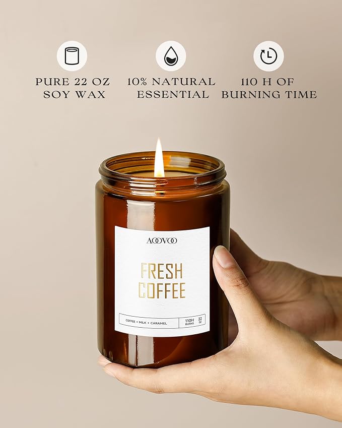 AOOVOO Fresh Coffee Candle - Large Scented Soy Wax Aromatherapy Candle, 22oz