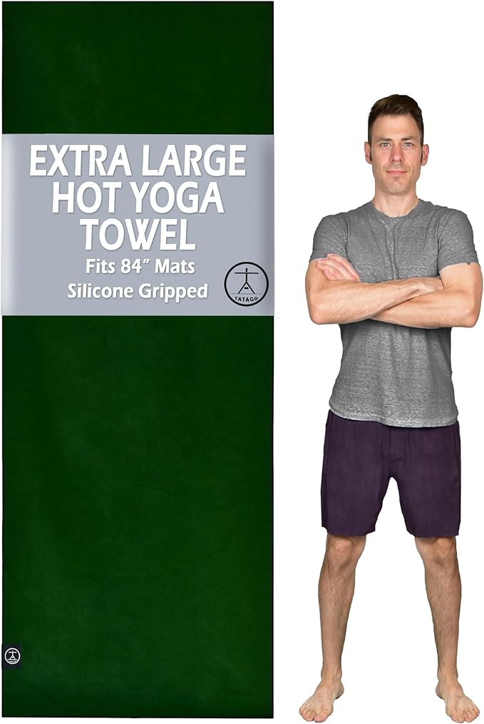 Tatago Hot Yoga Mat Towel Non Slip for Hot Yoga (72-84 inch Mats) Our Hot Yoga Towel Non Slip Silicone Dabs & Absorbent Microfiber Blend Gives You More Grip As You Drip! (Ezmeraldo, XL - 84")