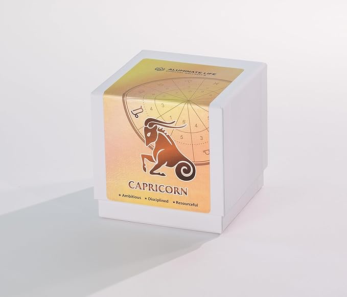 Luxury Glass Jar Candle, Capricorn Zodiac Sign, 8.8 oz - Crystal Infused - Scents of Citrus, Lavender, Spice, & Wood - USA Made, Coconut-Soy Wax, Essential Oils, Dr. Developed