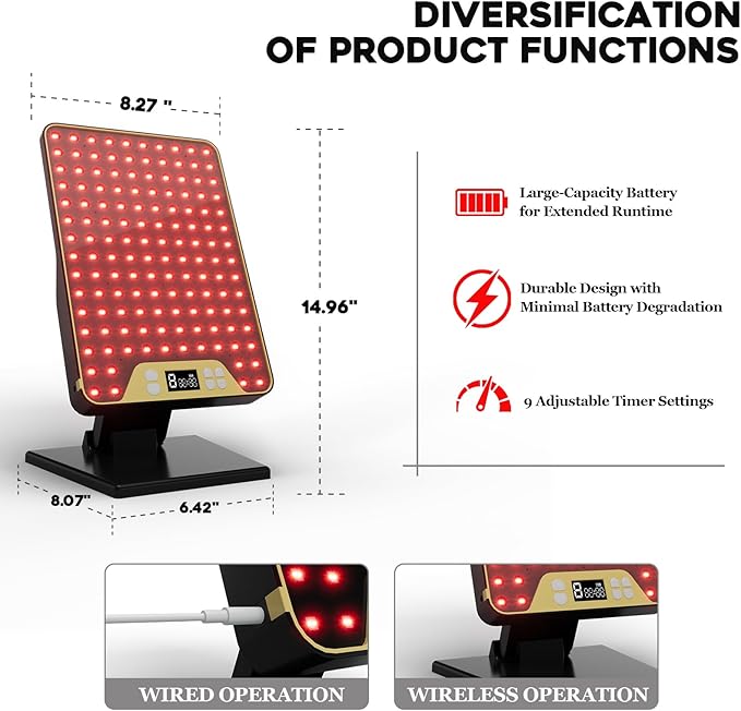 Red Light Therapy Device,Portable LED Red Infrared Light Device with 630nm, 660nm & 850nm Combination Light for Face and Body, 9 Adjustable Timer Settings, Adjustable Angle, Includes Goggles,Black