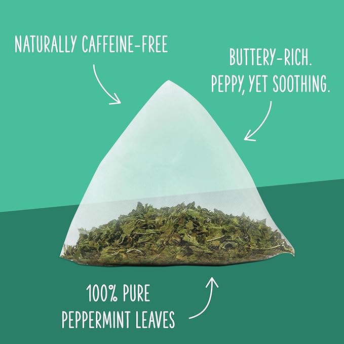 Two Leaves and a Bud Organic Peppermint Tea Bags, Naturally Caffeine Free, Herbal Whole Leaf Peppermint Tea in Compostable Sachets, 15 Count (Pack of 1)