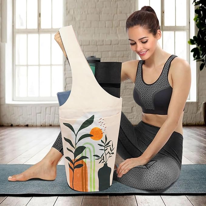 saniwu Yoga Mat Bag Carrier for Women with Side Large Pocket Durable Linen Workout Gym Travel Storage Pilates Mats