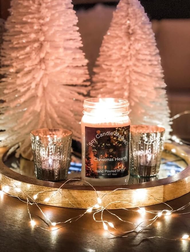 Soy Scented Candles | Handmade & Highly Aromatic Candles Burns Upto 85 Hours in Glass Jar - Perfect for Home Decor, Wedding, Birthday, Dinner (Christmas Hearth, 12 oz)
