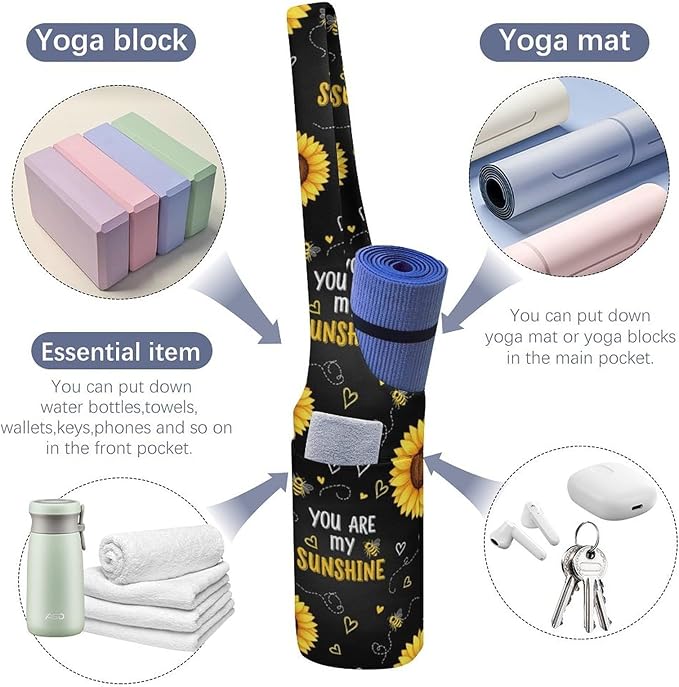 Aiyoolee Portable Yoga Mat Carrier Single Shoulder Bag with Pocket Spacious for Yoga Gym Fitness Travel