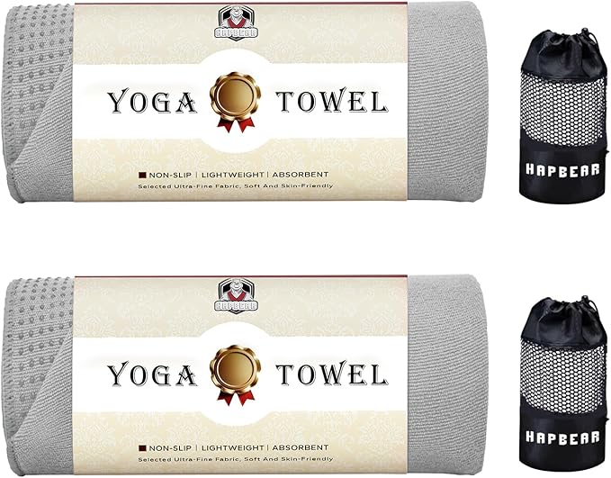 HAPBEAR 2 Pack Hot Yoga Towel - Non Slip Yoga Mat Towel with Grip Dot, Super-Absorbent, Soft Microfiber Towel for Hot Yoga, Pilates and Fitness
