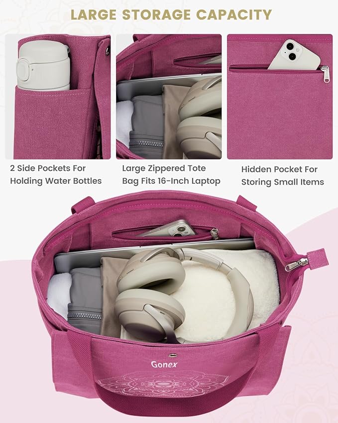Gonex Yoga Mat Bag, Yoga Gym Bag Tote Bag with Multi Pockets For Women Men, Canvas Yoga Mat Carrier Take in Out Mat Easily For Pilates Travel Workout Office