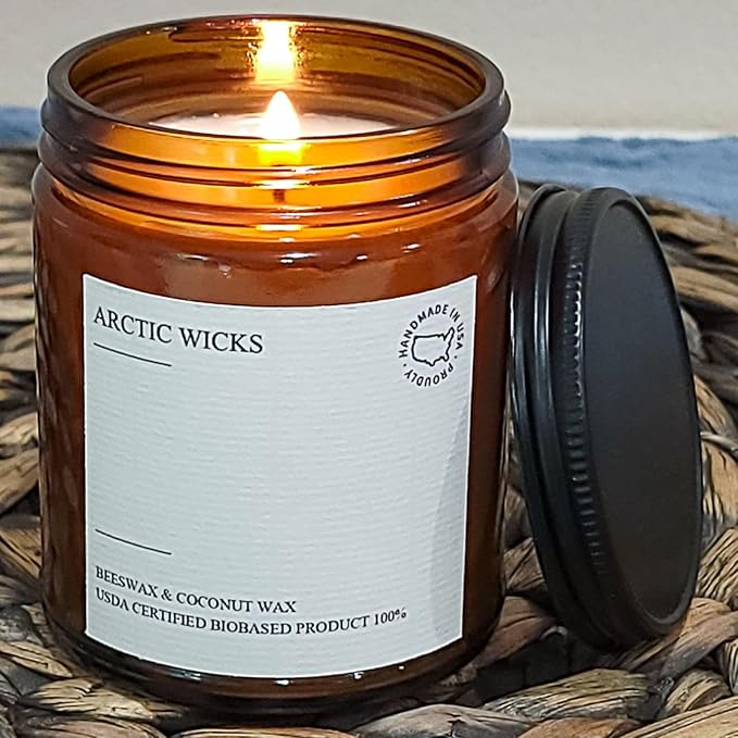 Arctic Wicks Scented Coconut Beeswax Candles | Coconut Beeswax Non Toxic Candle 9oz Amber | Farmhouse Candles Non-Toxic Clean Burn 100% USDA Certified Biobased (Arctic Nights)
