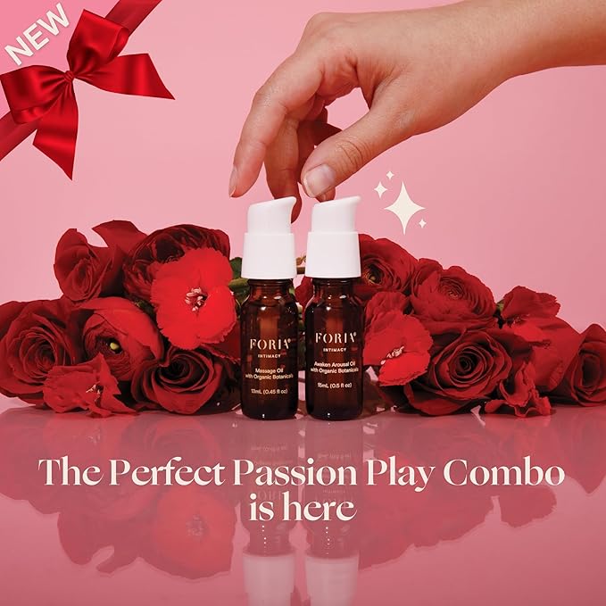 Foria Passion Play Kit - Organic, All-Natural Travel Set Designed for Women - Awaken Oil & Massage Body Oil