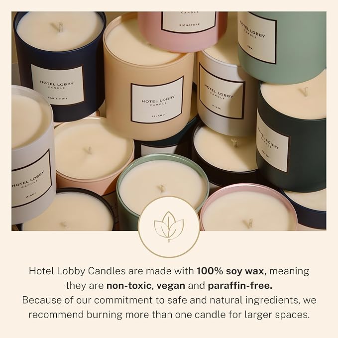 Hotel Lobby Positano Candle – Hand-Poured 9.75oz 100% Soy Wax with Bitter Orange, Cassis Buds, Wisteria, Sandalwood, and Warm Moss – Paraffin-Free, Infused with Essential Oils, 65-Hour Non-Toxic Burn