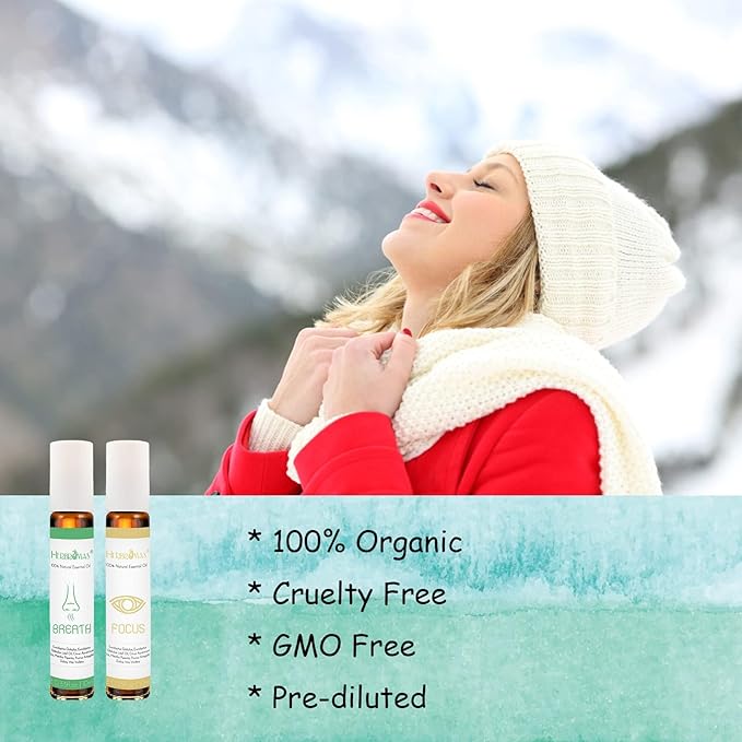 Aromatherapy Oils Roller Set, Natural Pre-diluted Essential Oils Roll On with Glass Rollerball, Relaxation Gift for Women & Men, Christmas Gift, Pack 4 x 0.33fl.oz
