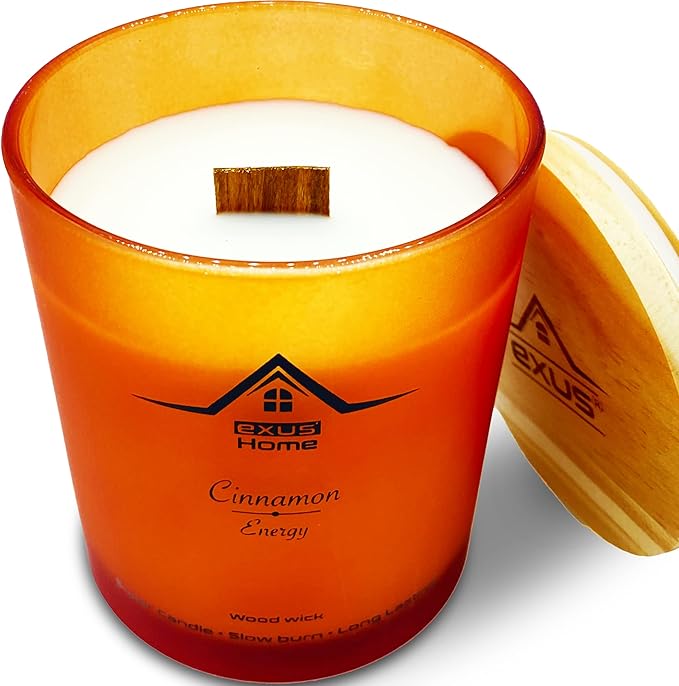 Exus Hand Crafted, Soy Wax, Wood Wick, Aromatic Candle. Non-Toxic (Apple Cinnamon/Energy)
