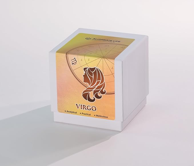 Luxury Glass Jar Candle, Virgo Zodiac Sign, 8.8 oz - Crystal Infused - Scents of Scent: Lily, Sandalwood, Amber, & Vanilla - USA Made, Coconut-Soy Wax, Essential Oils, Dr. Developed