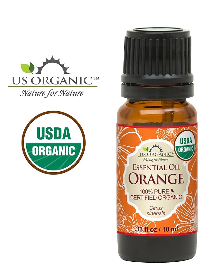 US Organic 100% Pure Sweet Orange Essential Oil - USDA Certified Organic - 10 ml - w/Improved caps and droppers (More Size Variations Available)