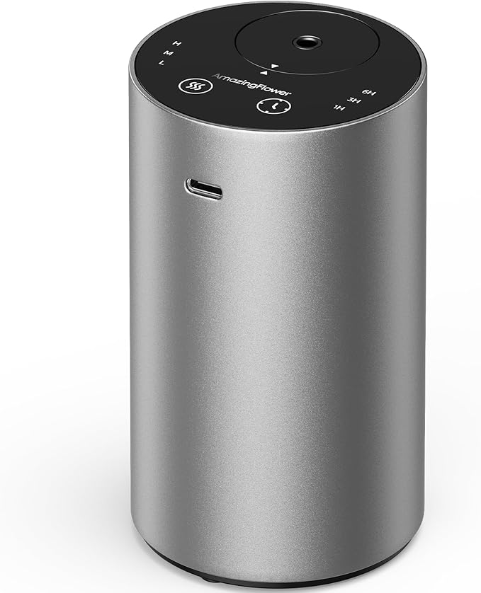Waterless Essential Oil Diffuser, Rechargeable Scent Diffusers with 3 Mist Levels & Timers, Portable Aromatherapy Diffuser for Home Car Room Studio Office, Iron Grey Metal